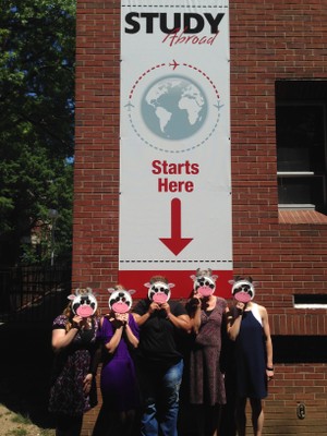 Study Abroad Staff with Cow Mask