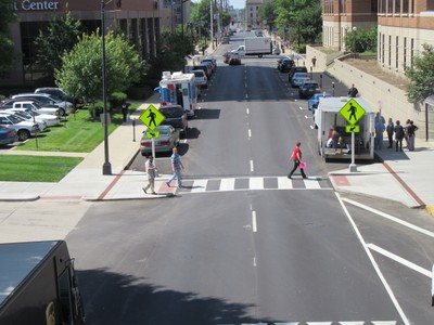 New mid-block pedestrian crossing installed at HSC on Preston Street at Abraham Flexner Way (2015)