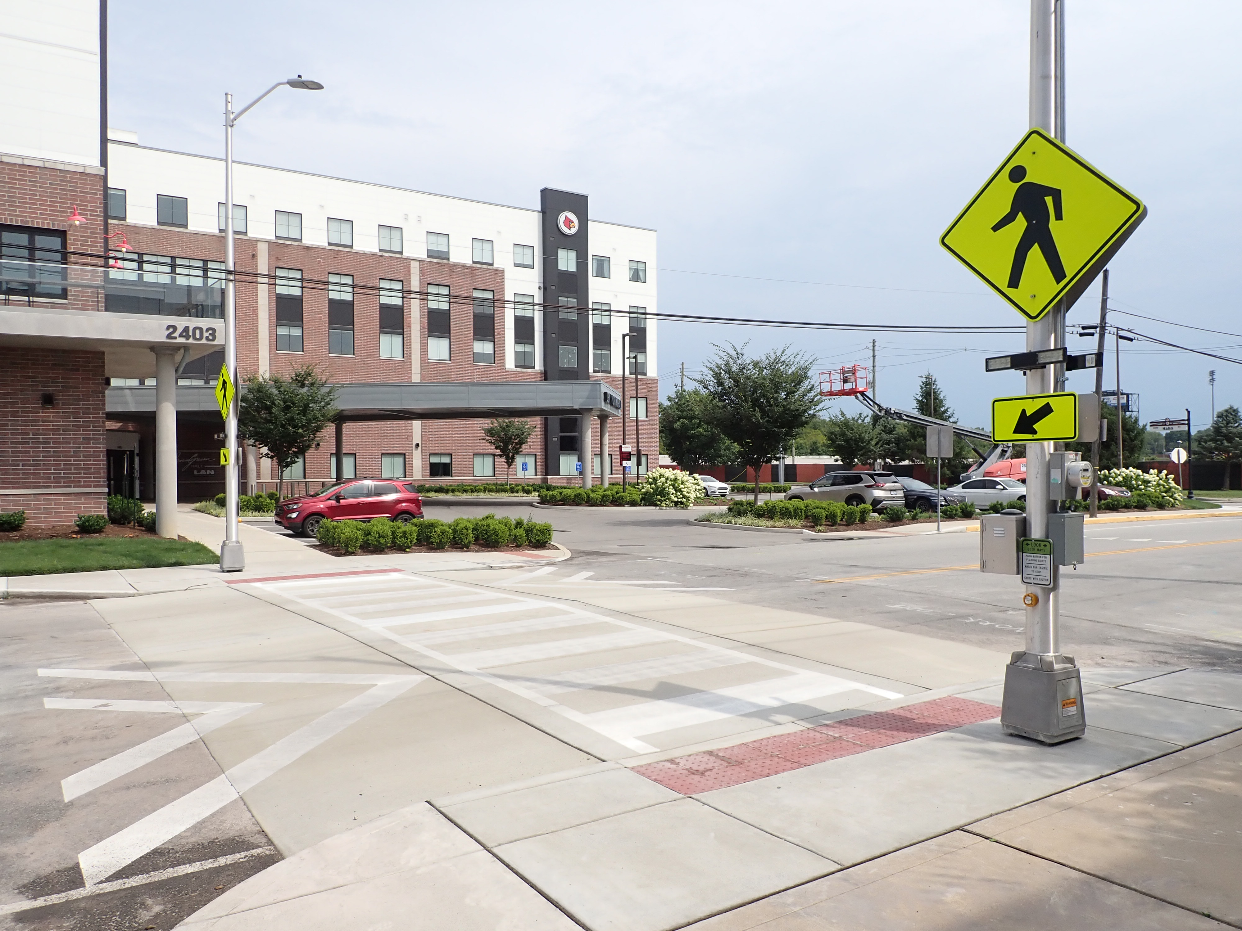 Raised table crosswalk at Denny Crum Hall