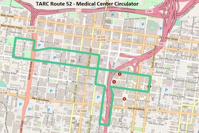 TARC Route 52 Medical Center Circulator Map