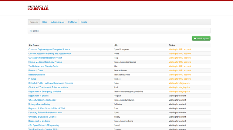 A screen shot of the request list