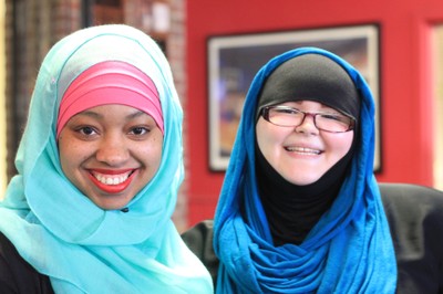Two Students Wearing Hijabs Smiling 